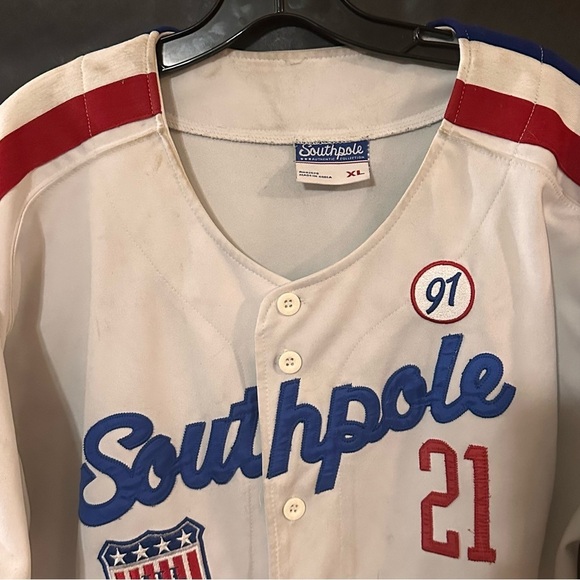 Southpole White Baseball Jersey with Red and Blue Stripes - Picture 3 of 8